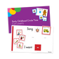 Preview of the colorful imagery and graphics on the  Early Childhood Circle Time Flip Charts including drawings of a trumpet, a person singing, a school bus, a baby crawling, a teddy bear, the sun, rain, wind, and a person driving.