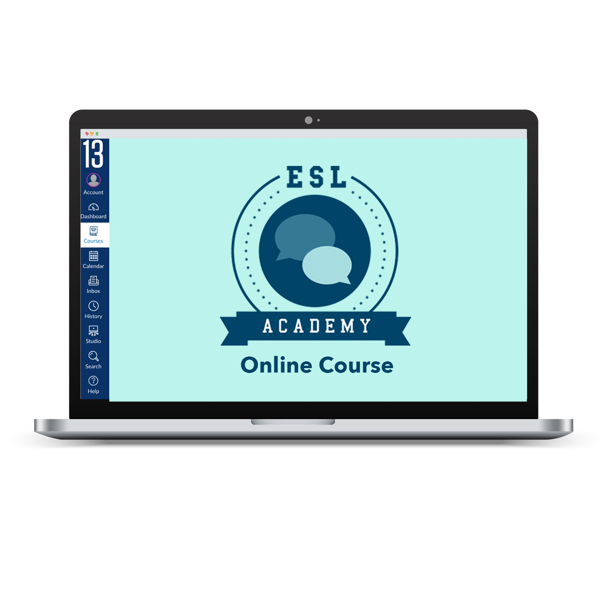 Laptop screen displaying a preview of the online course ESL Academy on the Canvas platform.