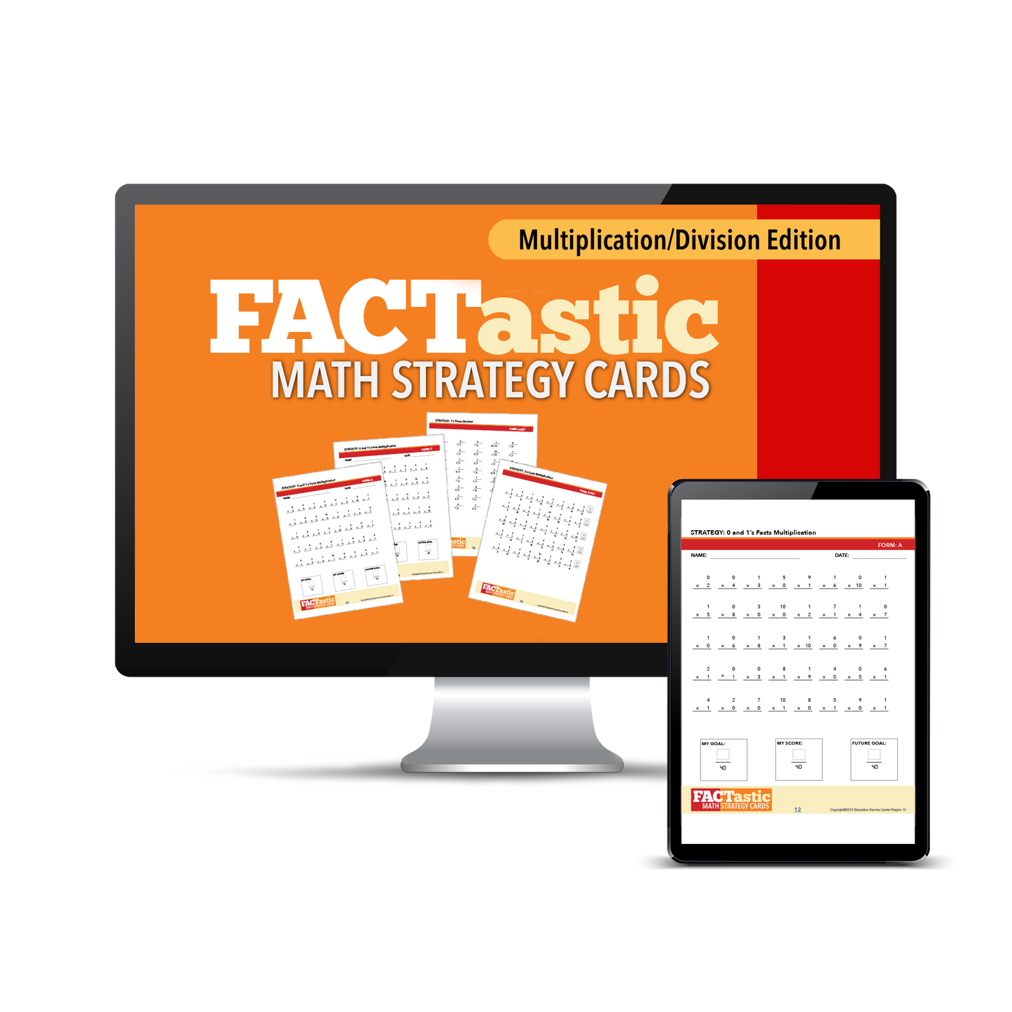 Computer screen with a preview of the downloadable PDF for the FACTastic Math Progress Monitoring: Multiplication/Division product.