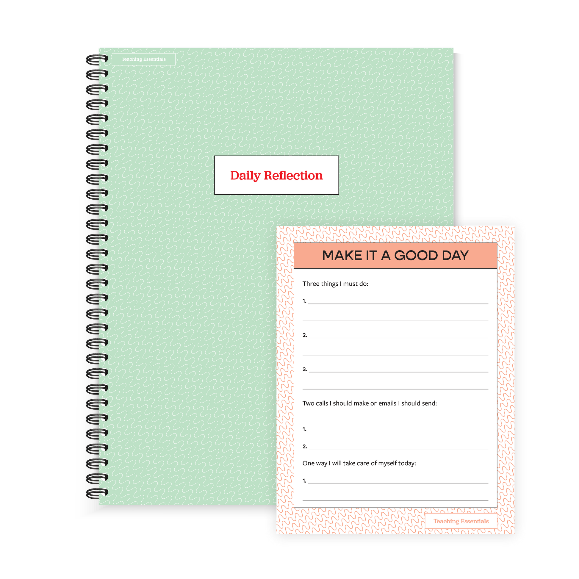 Preview of the green cover of the Daily Reflections book and the Make it a Good Day Notepad in the Region 13 Mindful Educator Bundle - Teaching Essentials (Spiral-Bound and Notepad).