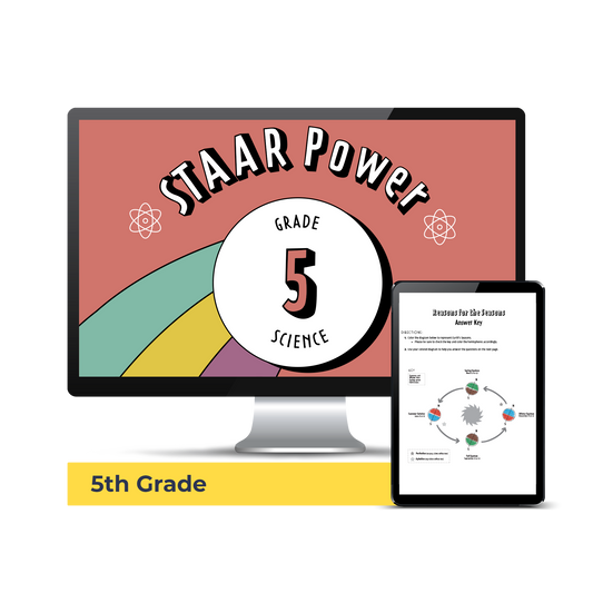 Computer screen with a preview of the downloadable PDF for the Science STAAR Power: Grade 5 product. 