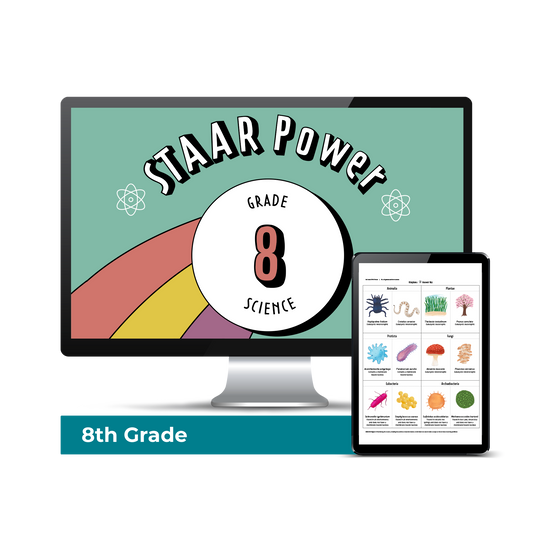 Computer screen with a preview of the downloadable PDF for the Science STAAR Power: Grade 8 product.