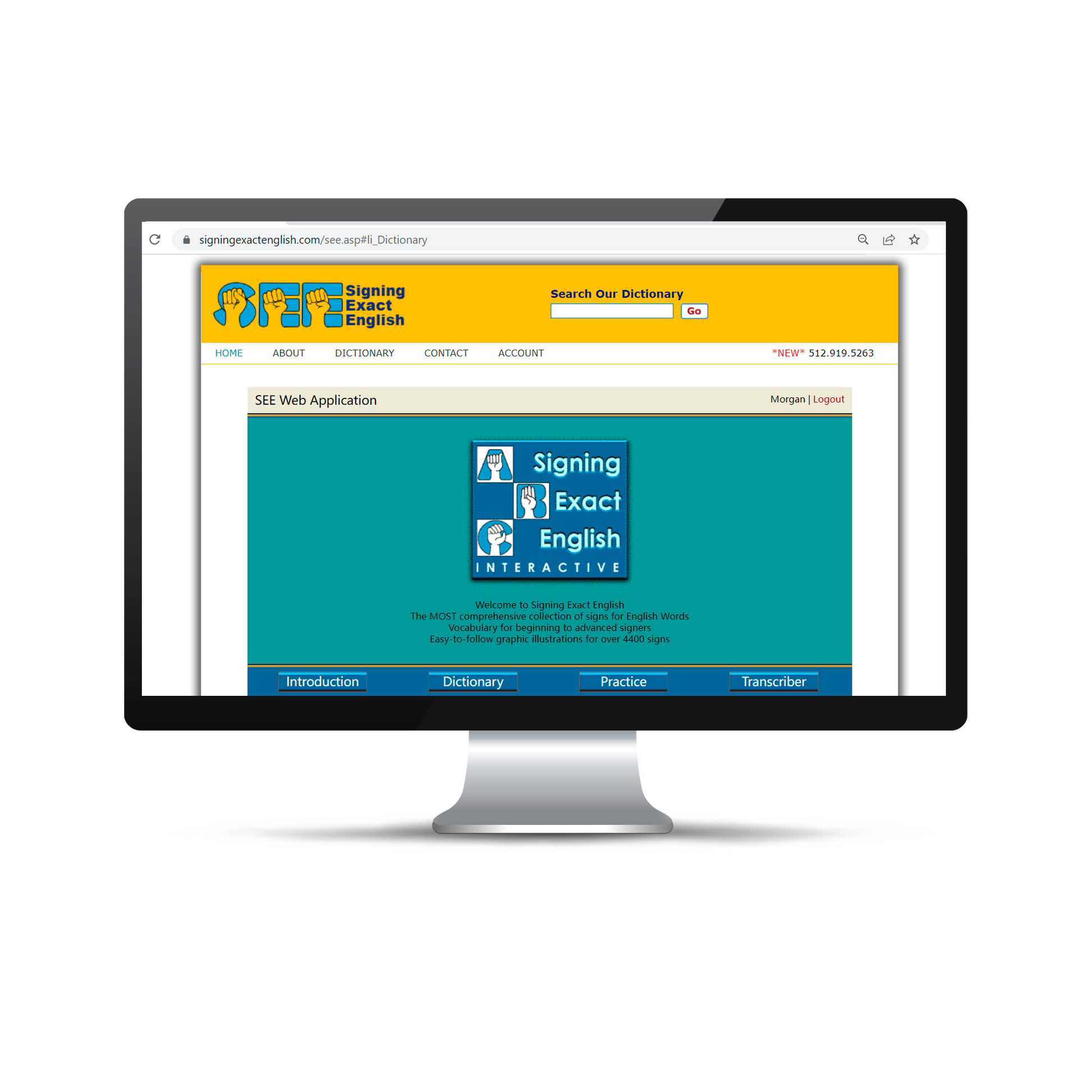 Computer monitor with a preview of the SEE Online Dictionary website