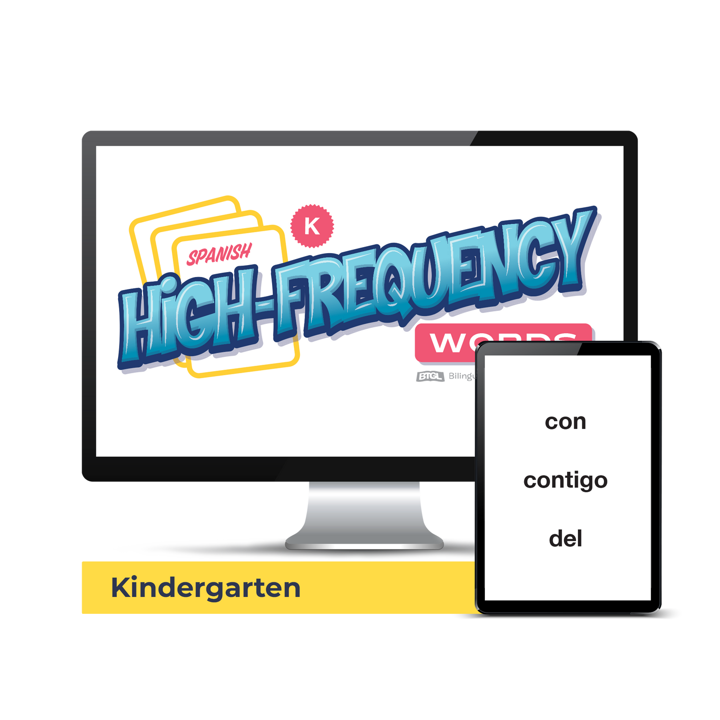 Computer screen with a preview of the downloadable PDF for the Spanish High-Frequency Words: Kindergarten product.
