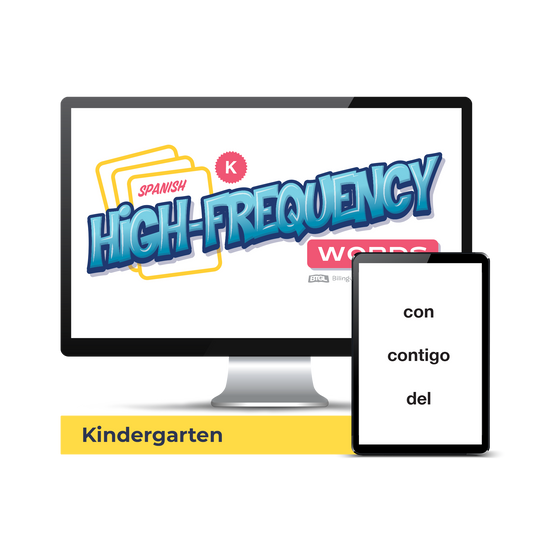 Computer screen with a preview of the downloadable PDF for the Spanish High-Frequency Words: Kindergarten product.