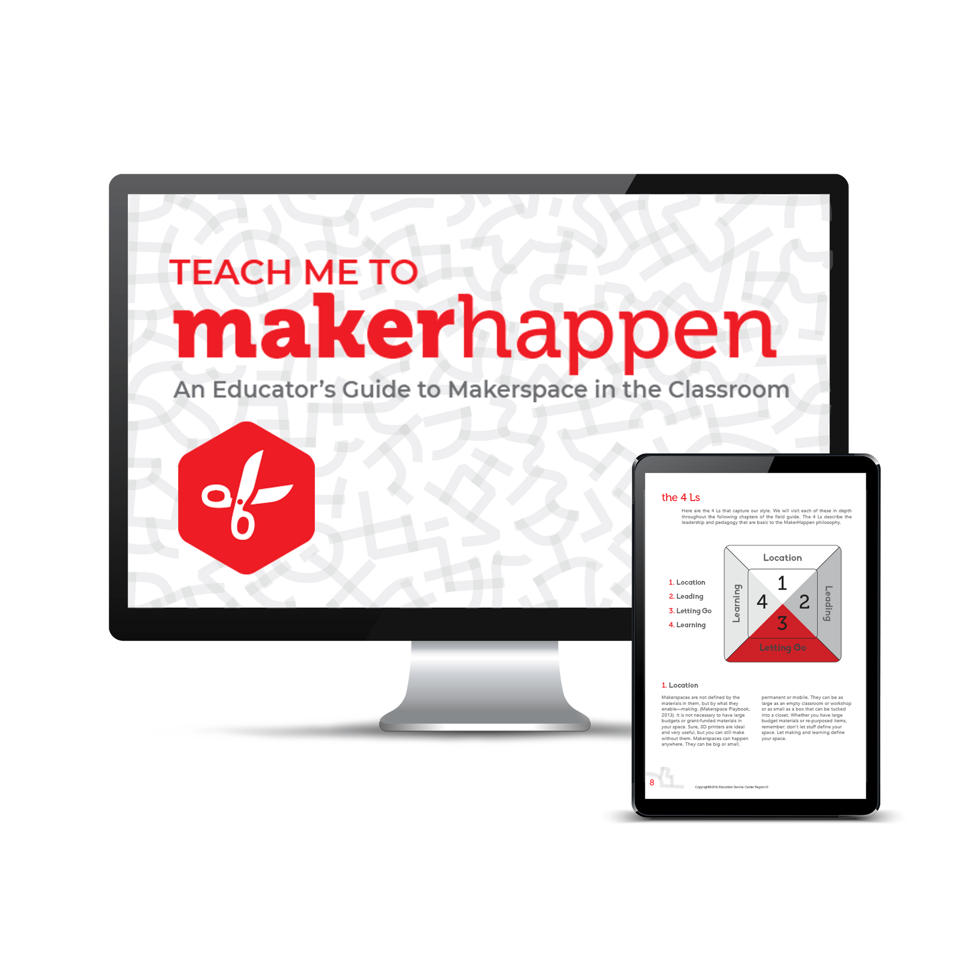Computer screen with a preview of the downloadable PDF for the Teach Me to MakerHappen product.