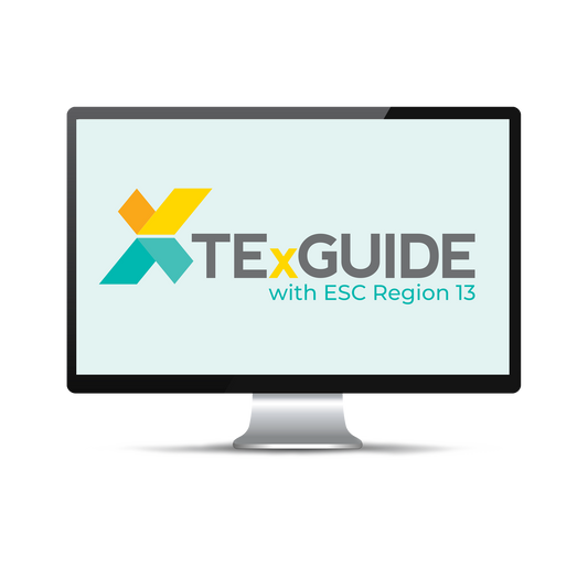 Computer screen with a light blue background displaying the TexGuide logo.