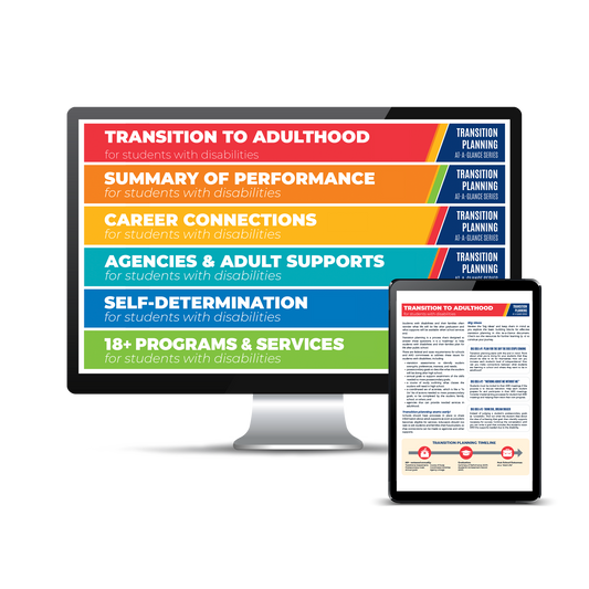 Computer screen with a preview of the downloadable PDFs for the Transition Planning At-A-Glance Series Bundle product.