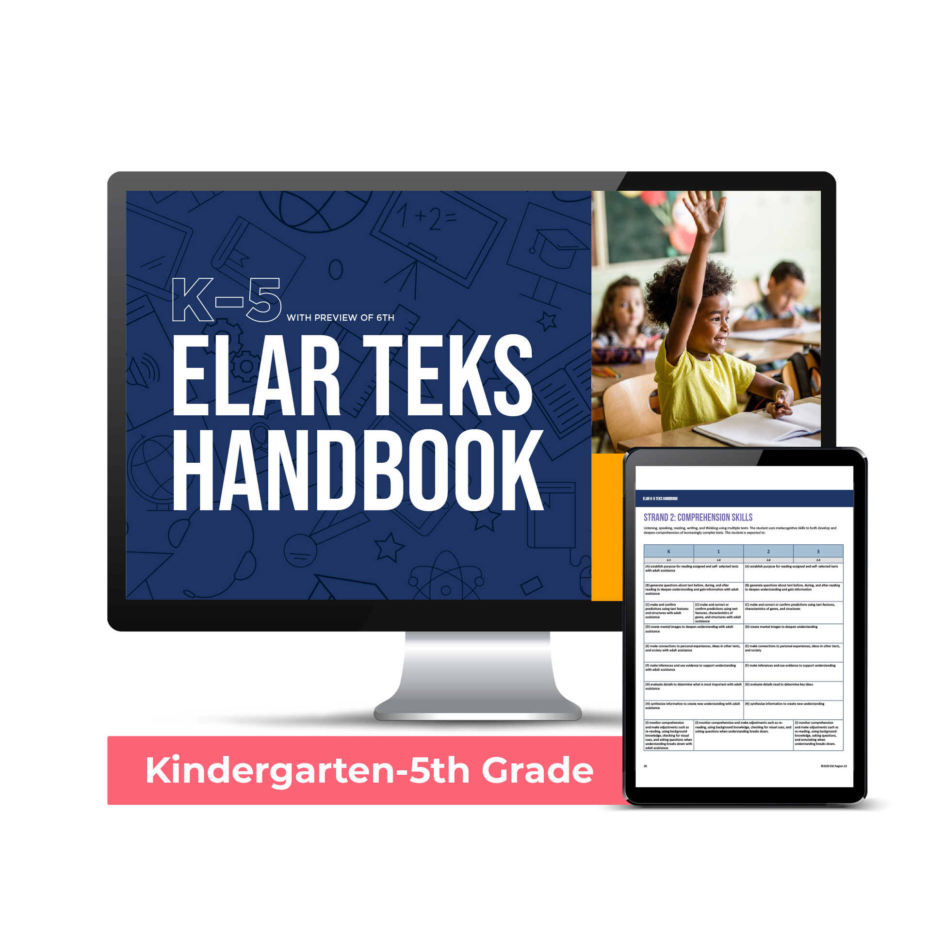 Computer screen with a preview of the downloadable K-5 ELAR TEKS Handbook