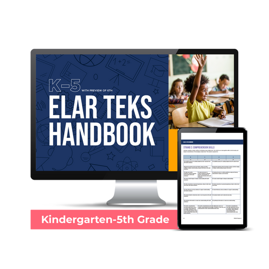 Computer screen with a preview of the downloadable K-5 ELAR TEKS Handbook