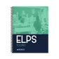 Preview of the green and blue cover, featuring a classroom with a teachering standing at the front and four students raising their hands on the front of Region 13's ELPS Toolkit (Spiral-Bound) book.