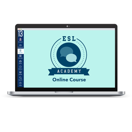 Laptop screen displaying a preview of the online course ESL Academy on the Canvas platform.