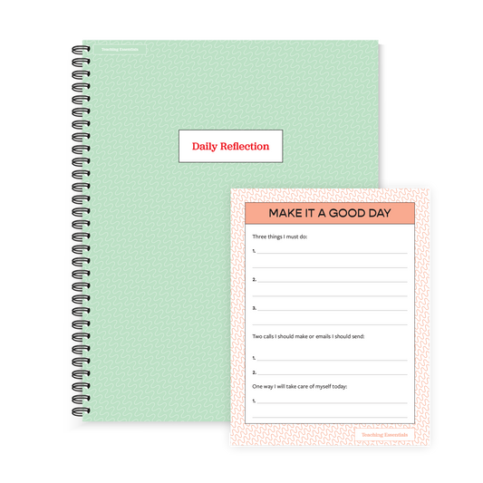 Preview of the green cover of the Daily Reflections book and the Make it a Good Day Notepad in the Region 13 Mindful Educator Bundle - Teaching Essentials (Spiral-Bound and Notepad).