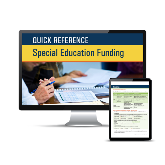 Computer screen with a preview of the downloadable PDF for the Quick Reference Special Education Funding product. 
