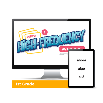 Computer screen with a preview of the downloadable PDF for the Spanish High-Frequency Words: First Grade  product. 