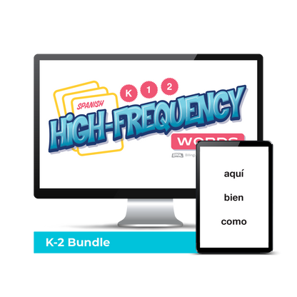 Computer screen with a preview of the downloadable PDF for the Spanish High-Frequency Words: K-2 Bundle product. 