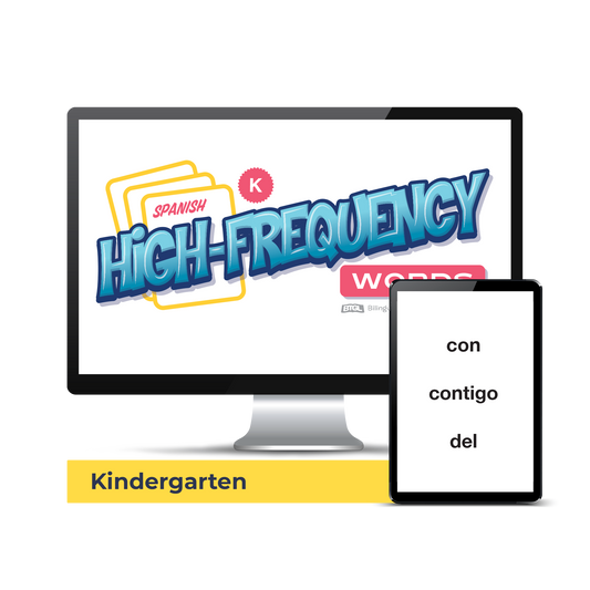 Computer screen with a preview of the downloadable PDF for the Spanish High-Frequency Words: Kindergarten product. 