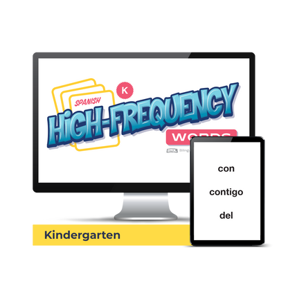 Computer screen with a preview of the downloadable PDF for the Spanish High-Frequency Words: Kindergarten product. 