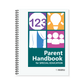 Cover image with icons of numbers, lightbulb, curtains, and people on the front of the SPED Parent Handbook 2019 (Spiral-Bound) book. 