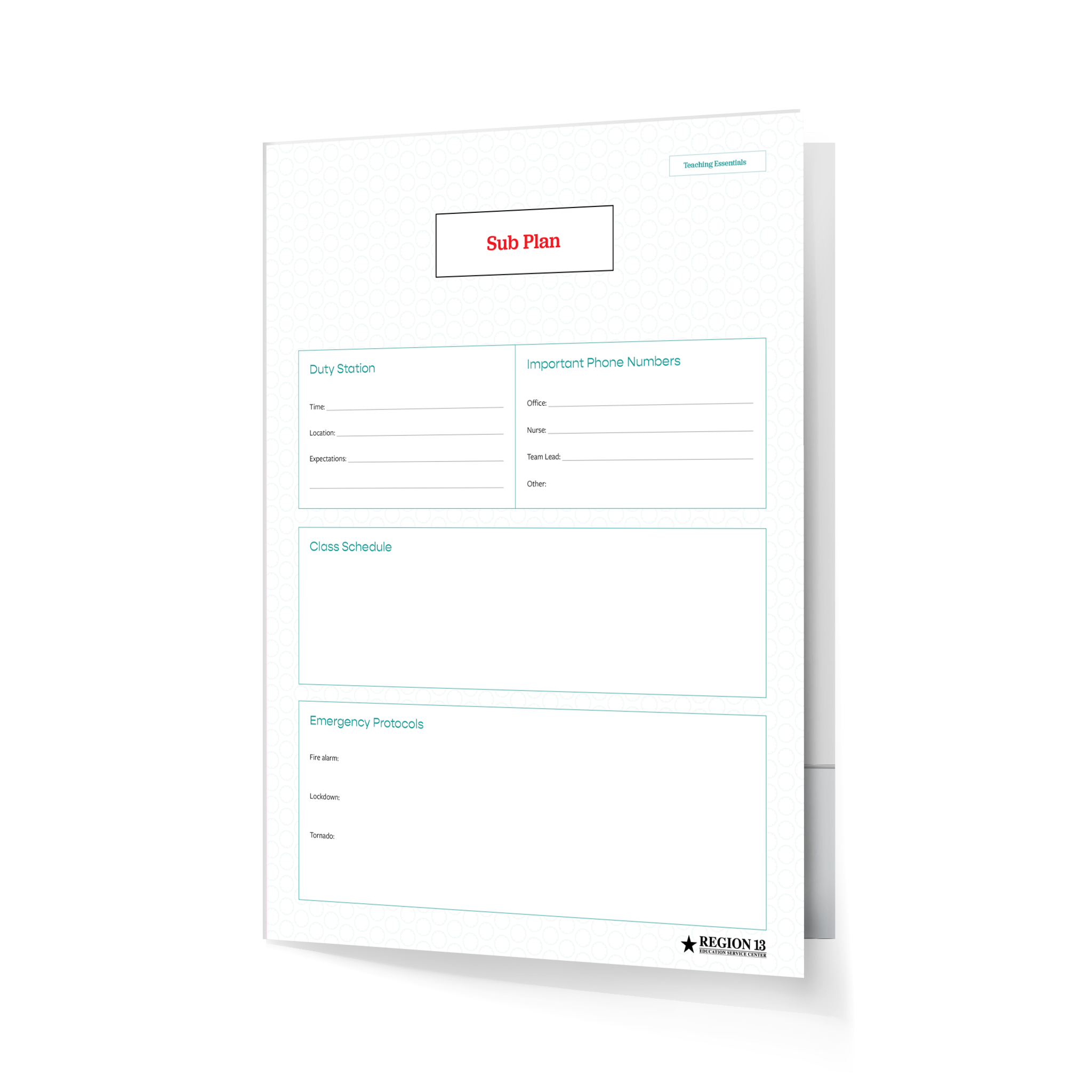 Sub Folder - Teaching Essentials (Pocket Folder) – Region 13 Products