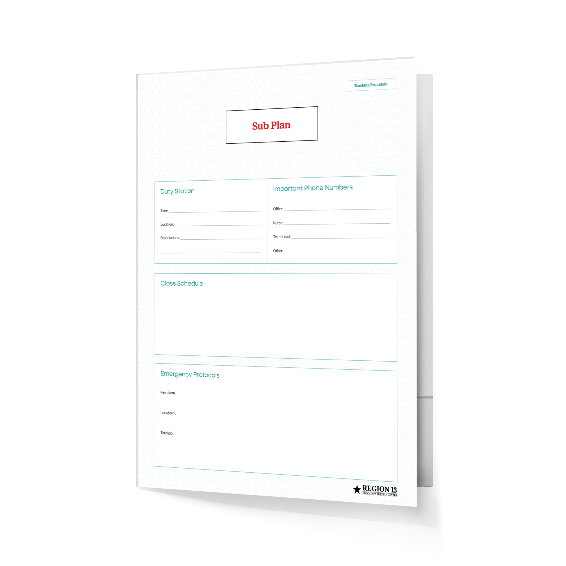 Preview of the customizable Sub Plan folder from the Teaching Essentials Toolkit