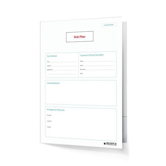 Preview of the customizable Sub Plan folder from the Teaching Essentials Toolkit