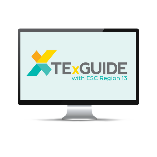 Computer screen with a light blue background displaying the TexGuide logo. 
