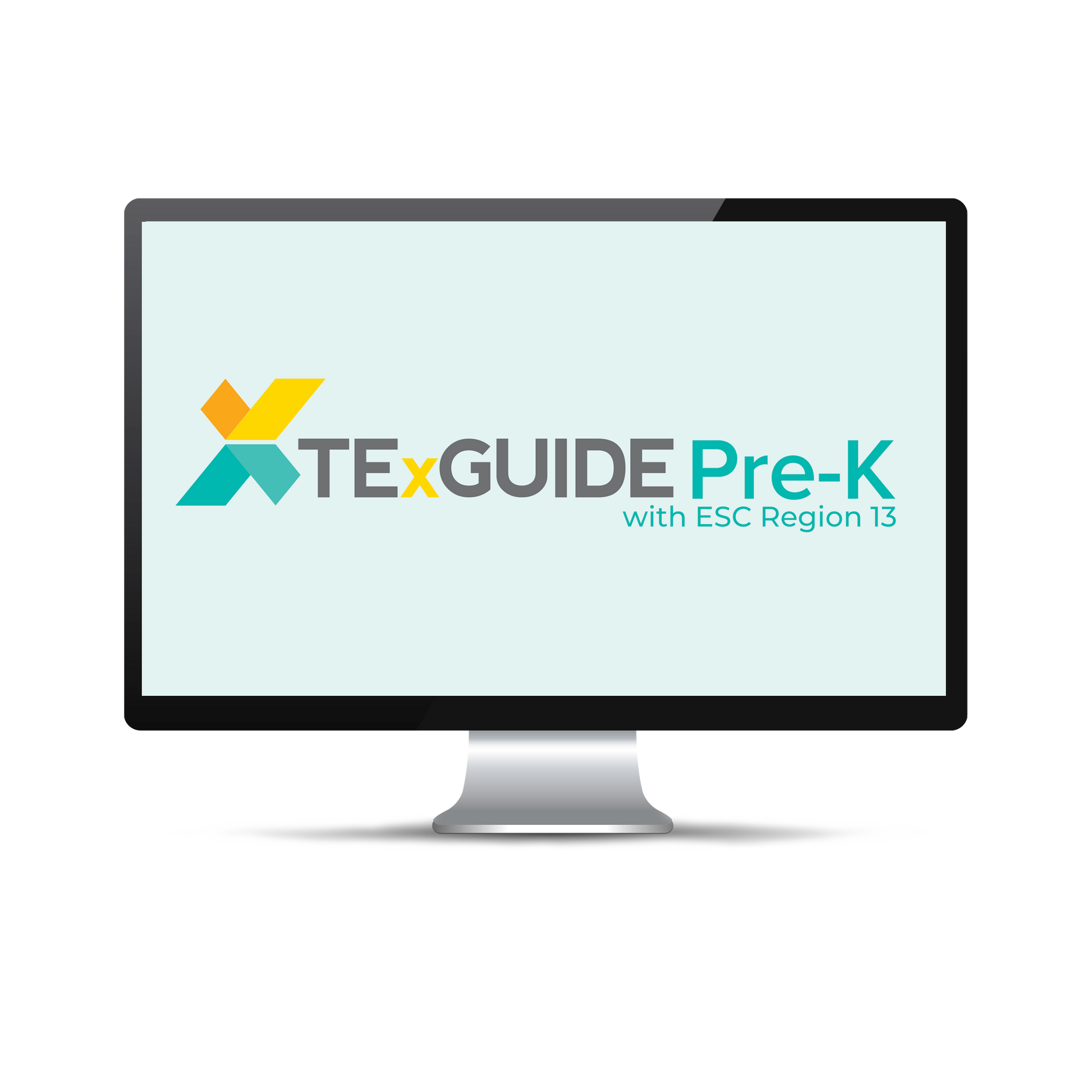 Computer screen with a light blue background displaying the TexGuide Pre-K logo. 