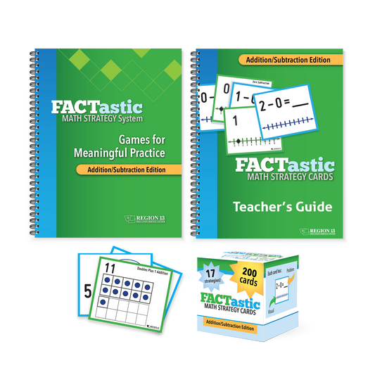 Preview of the Addition/Subtraction FACTastic bundle items that include two Spiral Bound texts for Teachers and Math Strategy cards