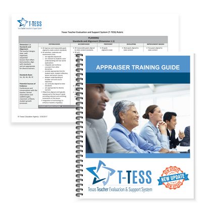 Preview of the blue and gray front pages and covers for two prodcuts included in the Region 13 T-TESS Appraiser Training Guide and T-TESS Rubric. 