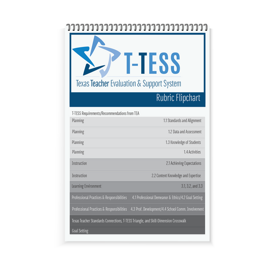 Preview of the blue and gray front of the T-TESS Rubric Flipchart (Spiral-Bound). 